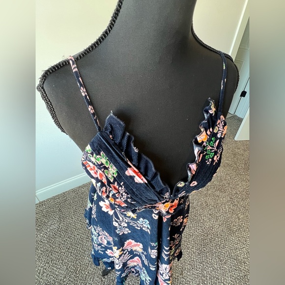 NWT Free People Mini Dress Corduroy Ruffle Navy Floral Sundress Women’s Size XS - Picture 6 of 14